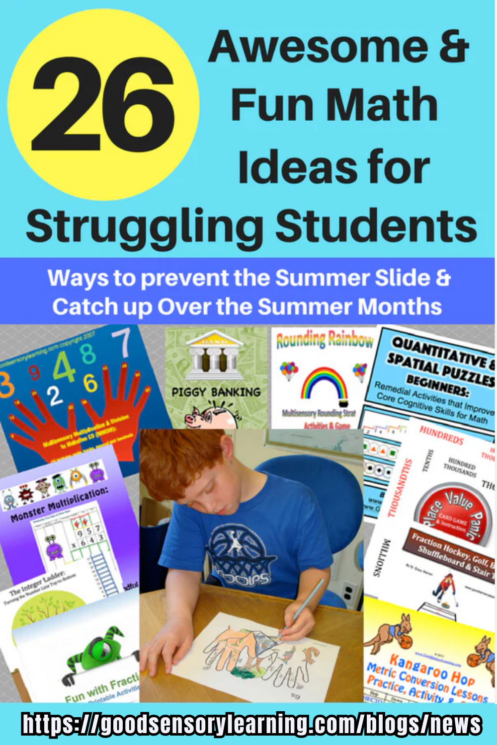 Student working on a hands-on math activity surrounded by visual math tools representing engaging strategies for struggling learners.