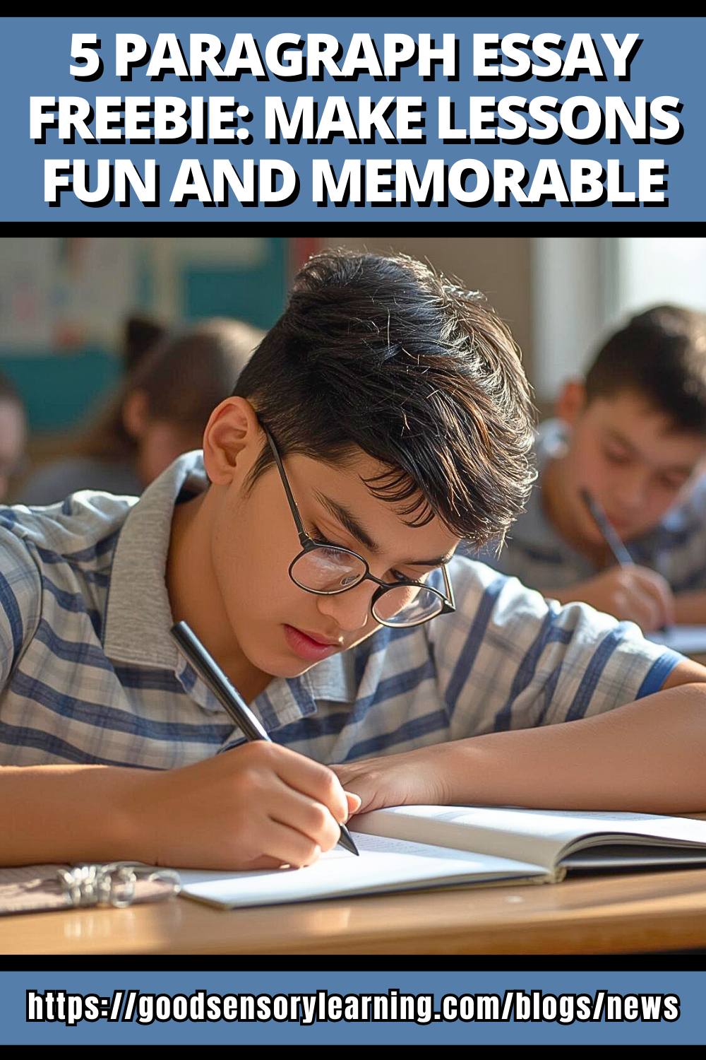 Middle school student working on a five-paragraph essay using a guided writing strategy.