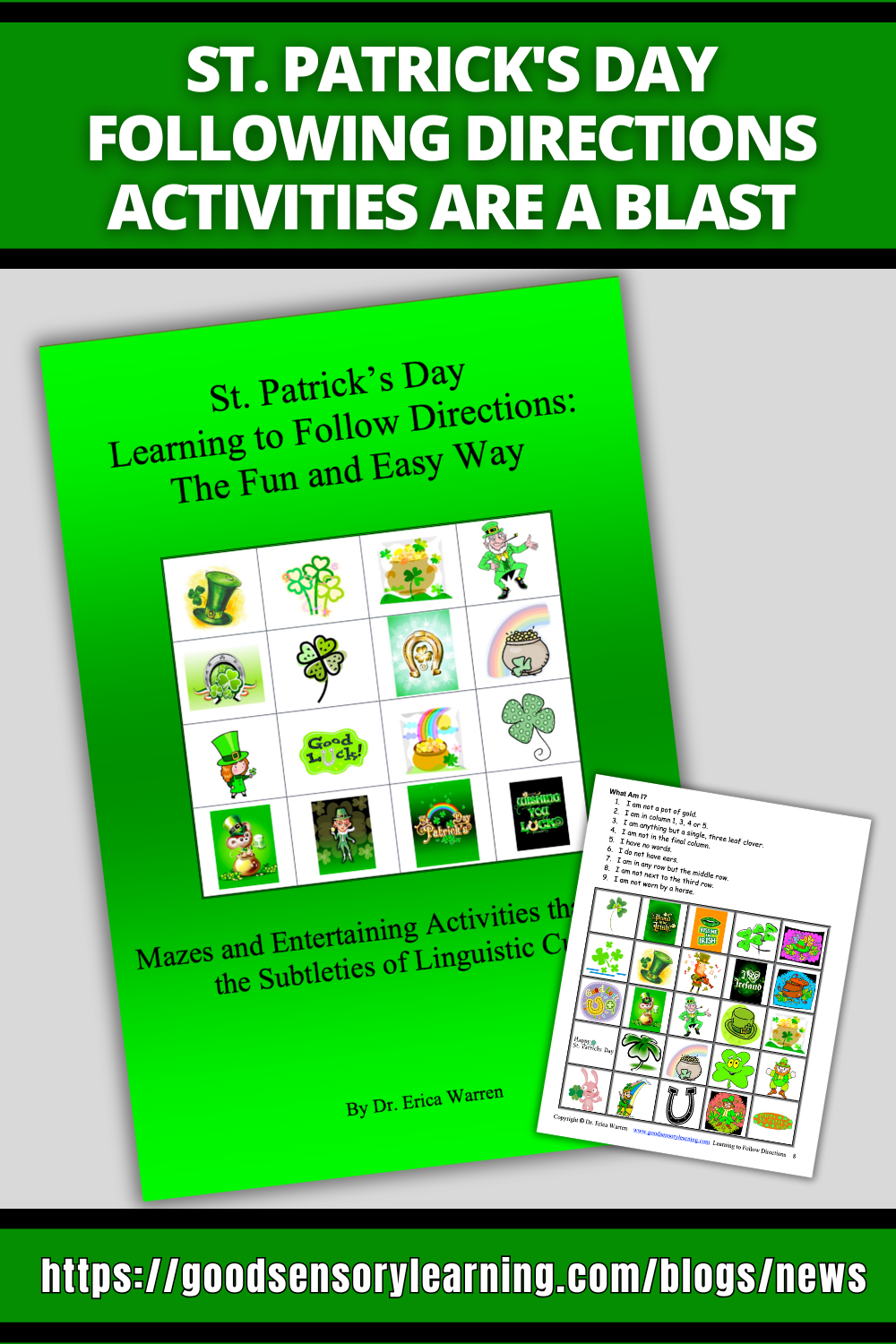 St. Patrick’s Day following directions activities featuring festive visual worksheets that build listening, language processing, and executive functioning skills for students