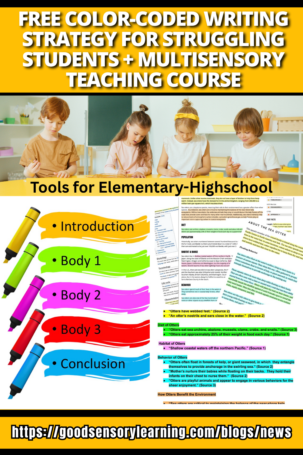 Free color-coded writing strategy for struggling students using multisensory teaching methods