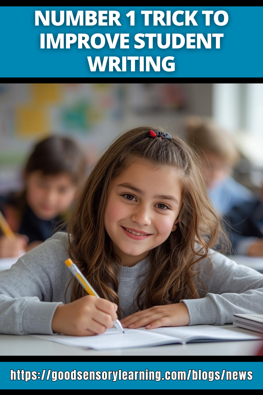 Young student writing in a classroom, illustrating a simple strategy to improve student writing skills