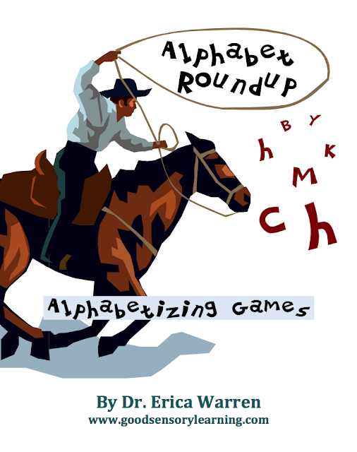 A cowboy rounding up letters for a blog titled, Alphabetizing Exercises Help to Develop Memory and Organizational Skills