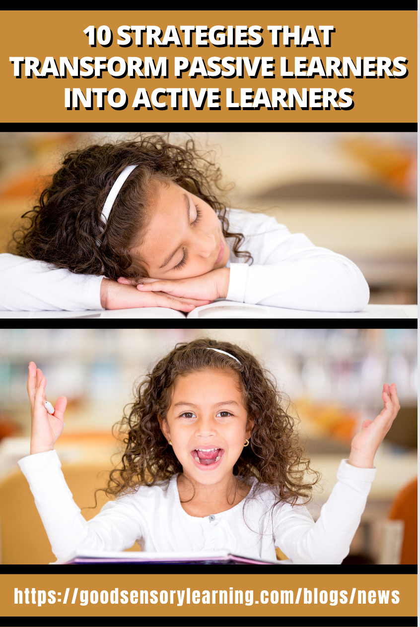 Two pictures of a kids sleeping on a book and then awake and aware for passive learner to active learner blog
