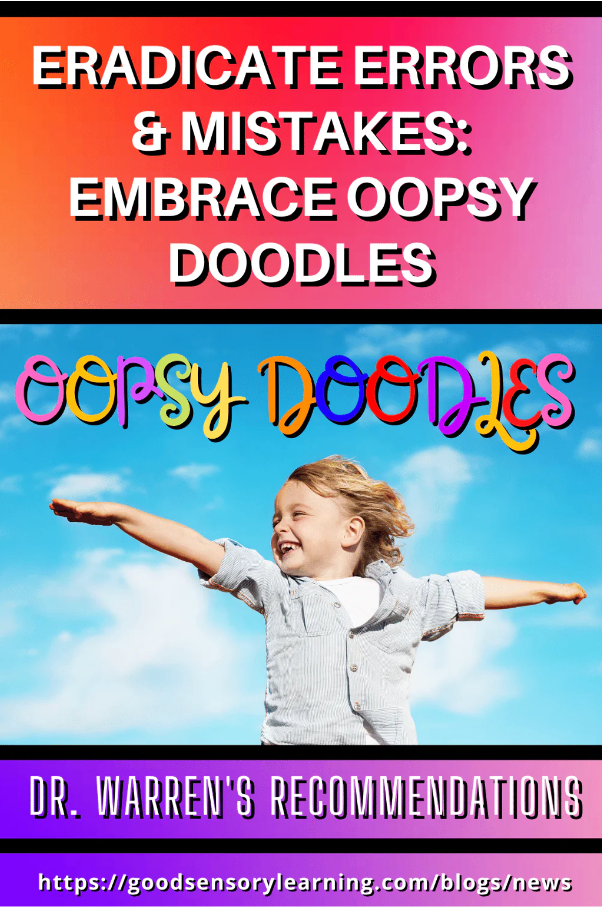 kid playing and the words oopsy doodles over their head