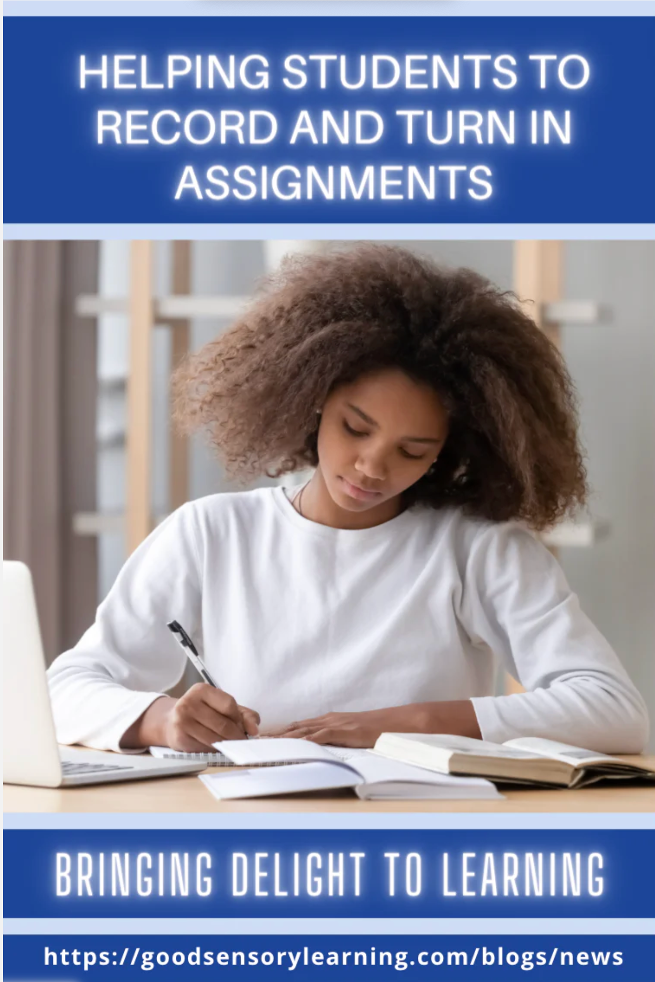 Student writing in a notebook beside a laptop, illustrating strategies that help students record, organize, and turn in assignments successfully