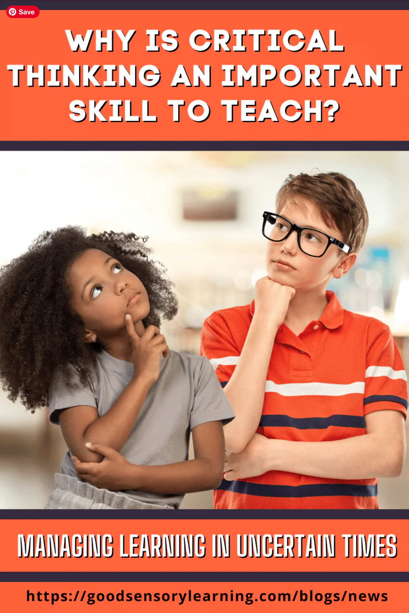 Children thinking thoughtfully while learning, illustrating why critical thinking is an important skill to teach in education.