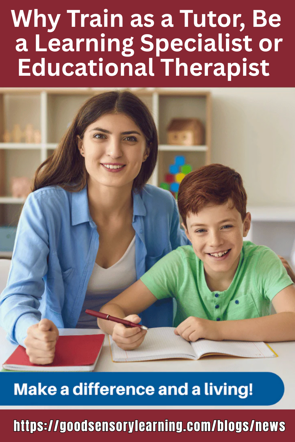 Adult learning specialist tutoring a smiling elementary student at a table, highlighting career paths as a tutor, learning specialist, or educational therapist and making a meaningful impact through education.