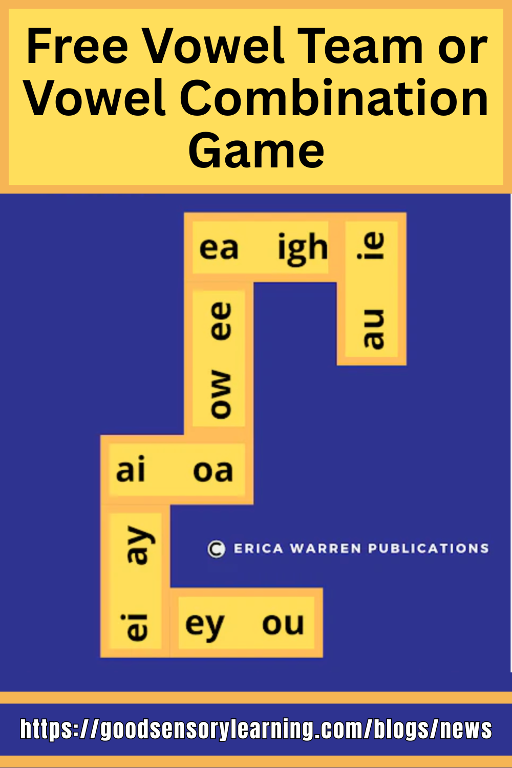 Free vowel team and vowel combination phonics game featuring common letter patterns like ai, ea, ee, igh, ow, and ou to support reading and spelling development