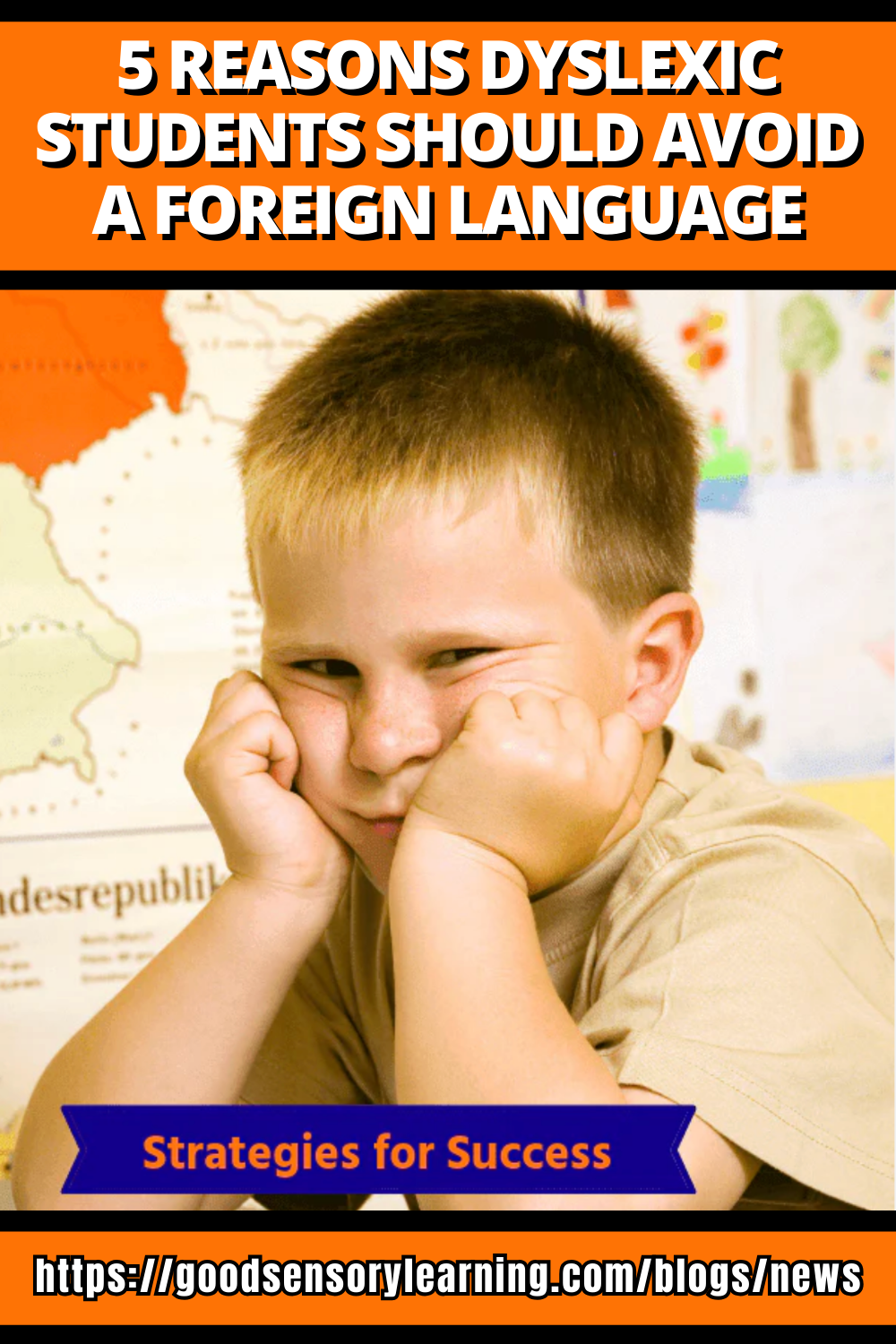 Student appearing frustrated during a classroom foreign language lesson, representing challenges learning faced by learners with dyslexia.