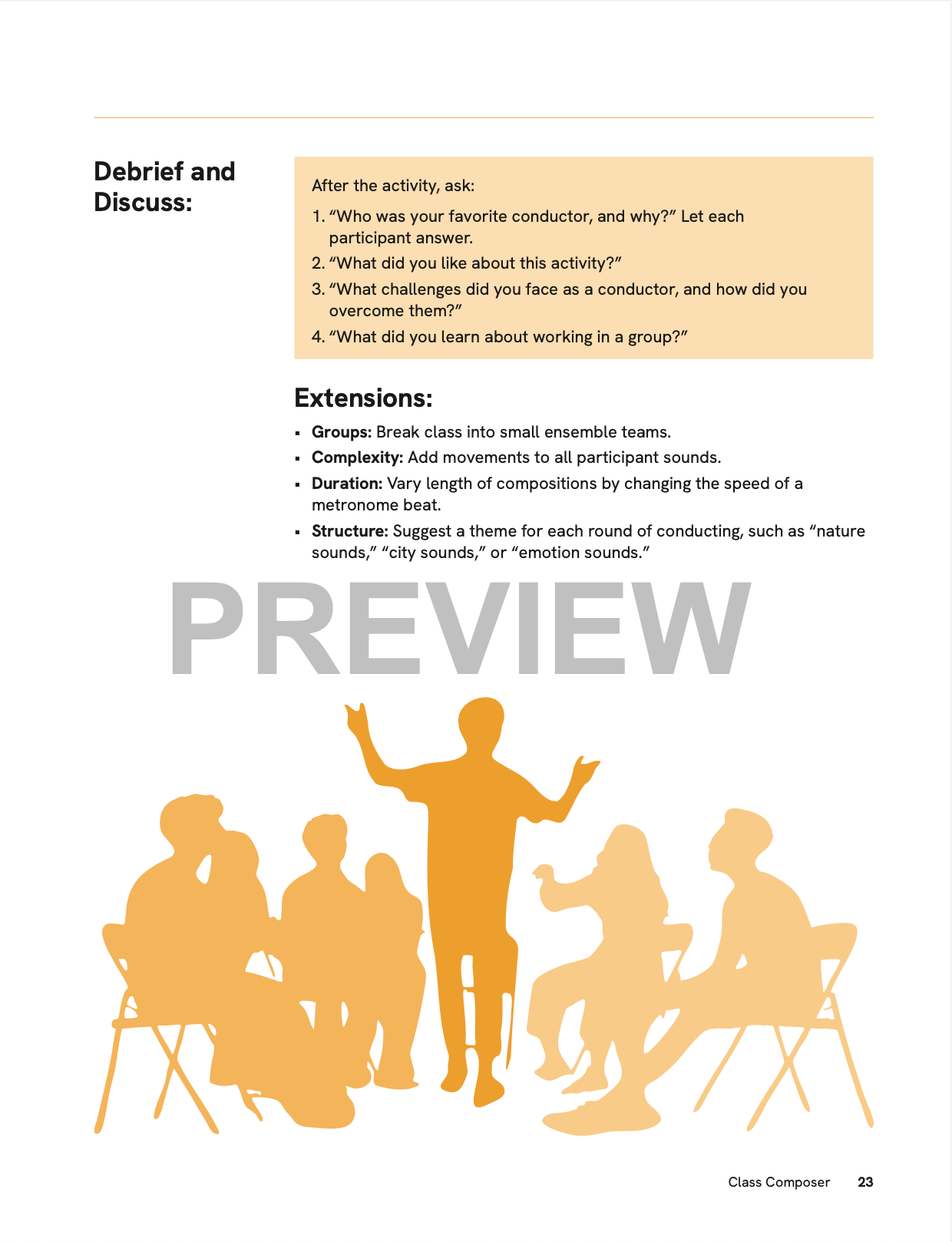 Educational page with silhouettes of students playing the game and text on a white background