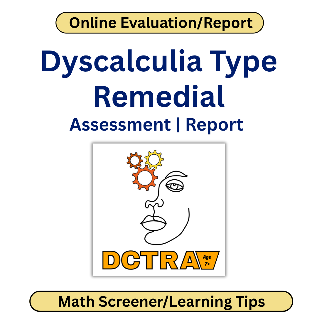 Cover of Dyscalculia Type Remedial Assessment Report with DCTRA logo on a white background
