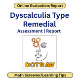 Cover of Dyscalculia Type Remedial Assessment Report with DCTRA logo on a white background