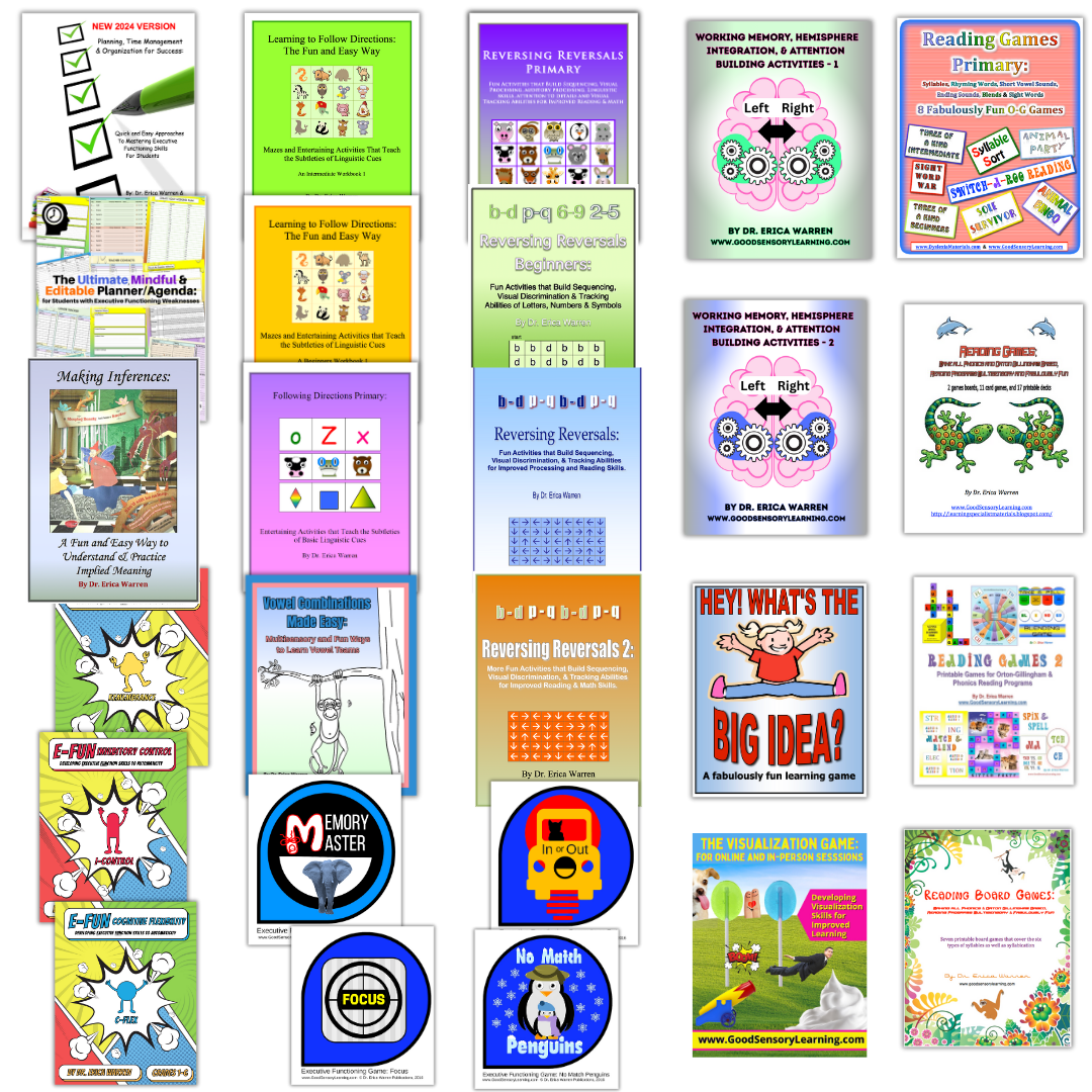 Collage of products for Dr. Warren's Dyslexia Bundle
