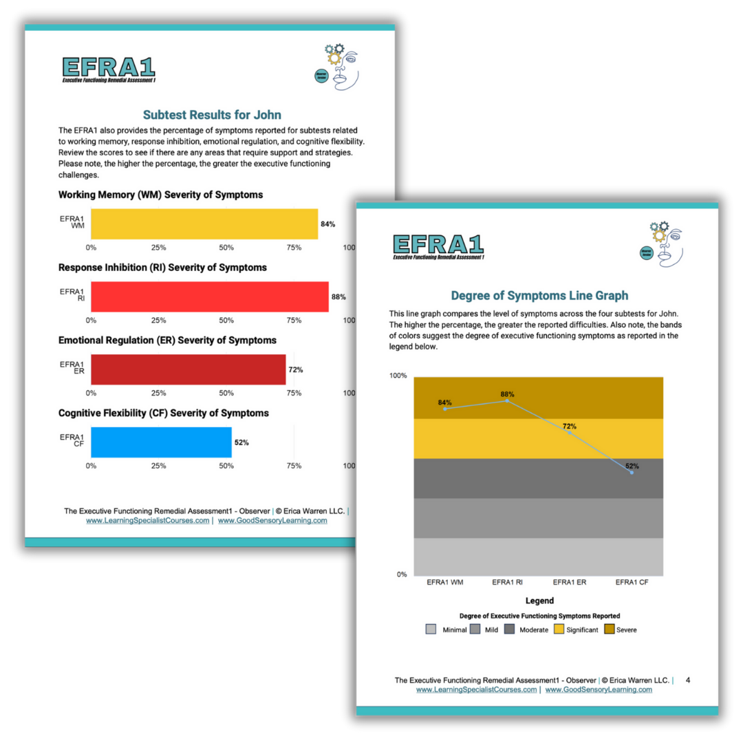 sample pages for the EFRA1 assessment executive function report