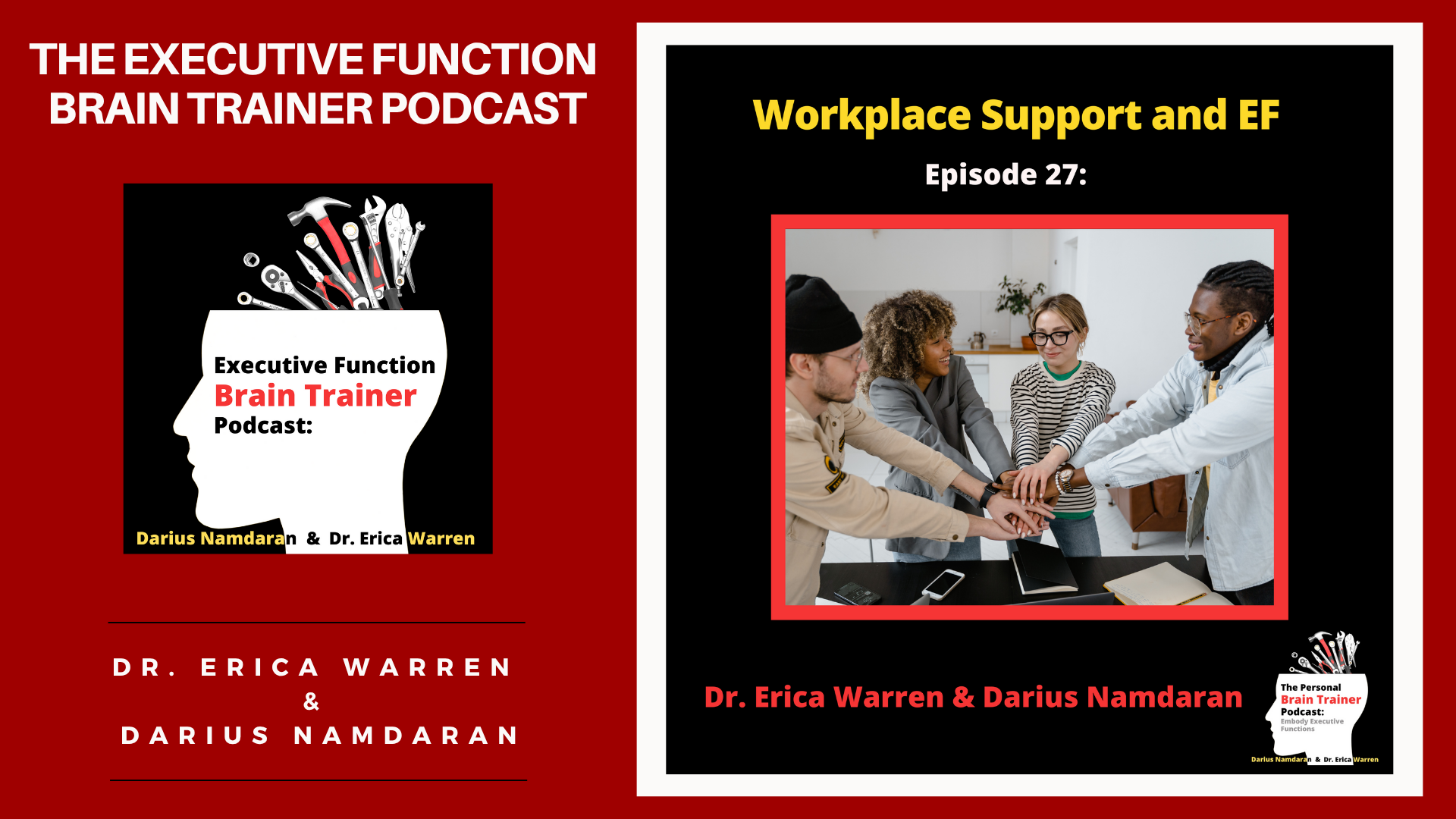 Promotional graphic for 'The Executive Function Brain Trainer Podcast' with a focus on workplace support and executive function.