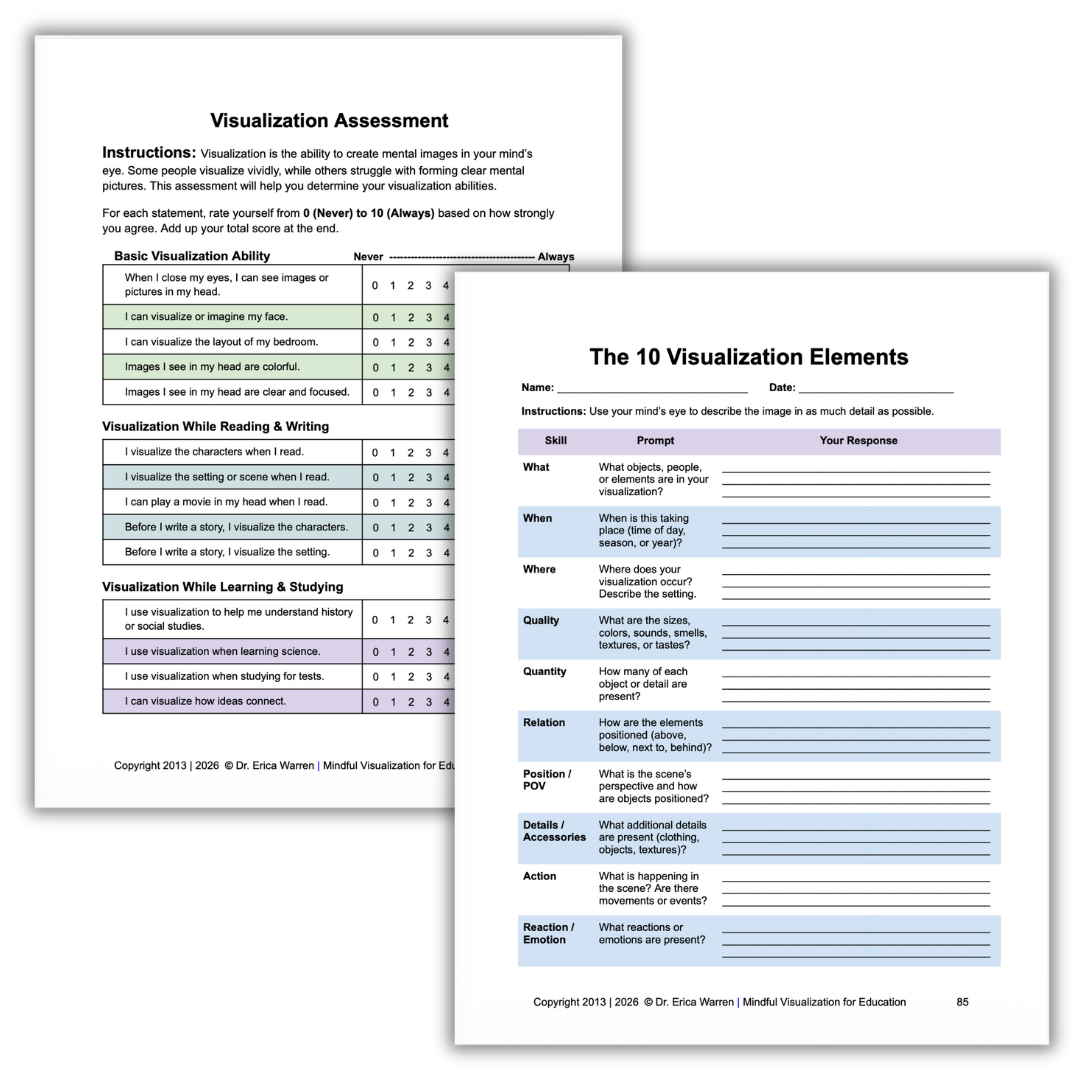 Two pages from the book, Mindful Visualization for Education, on a white background