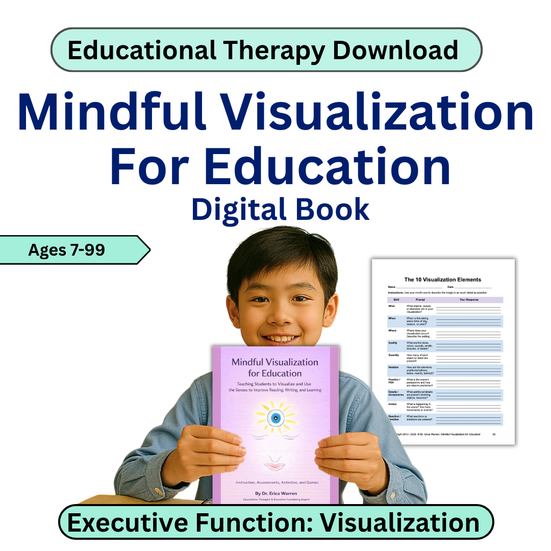 Digital book cover for 'Mindful Visualization for Education' with a child holding the book.