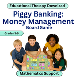 Four students about to play the board game PiggyBanking and smiling