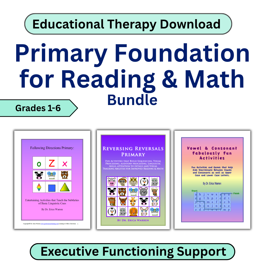 Educational therapy download bundle for reading and math with colorful covers on a white background.