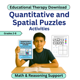 Book cover of 'Quantitative and Spatial Puzzles Activities' with a child holding a puzzle book.