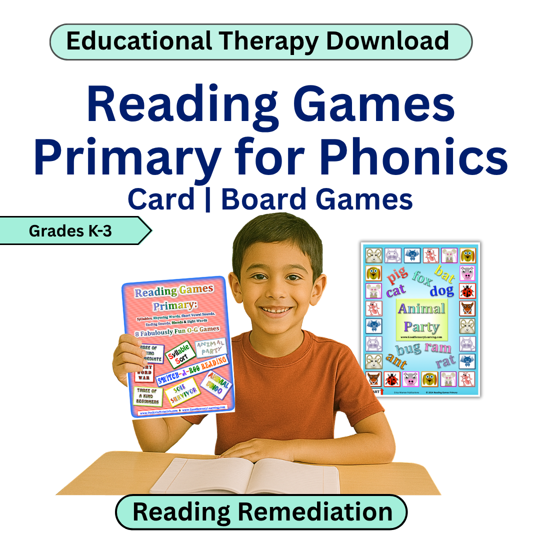 Book cover of 'Reading Games Primary for Phonics' with a child holding the book and educational games displayed.