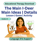 Educational download for teaching main ideas and details with a child holding a book titled 'The Main I-Deer'.
