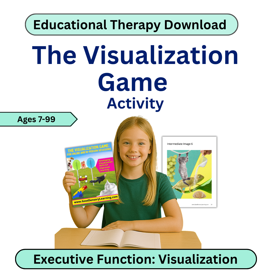A student holding up the Visualization Game and smiling with a white background
