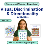 Educational therapy download for visual discrimination and directionality activities with a person holding a book.