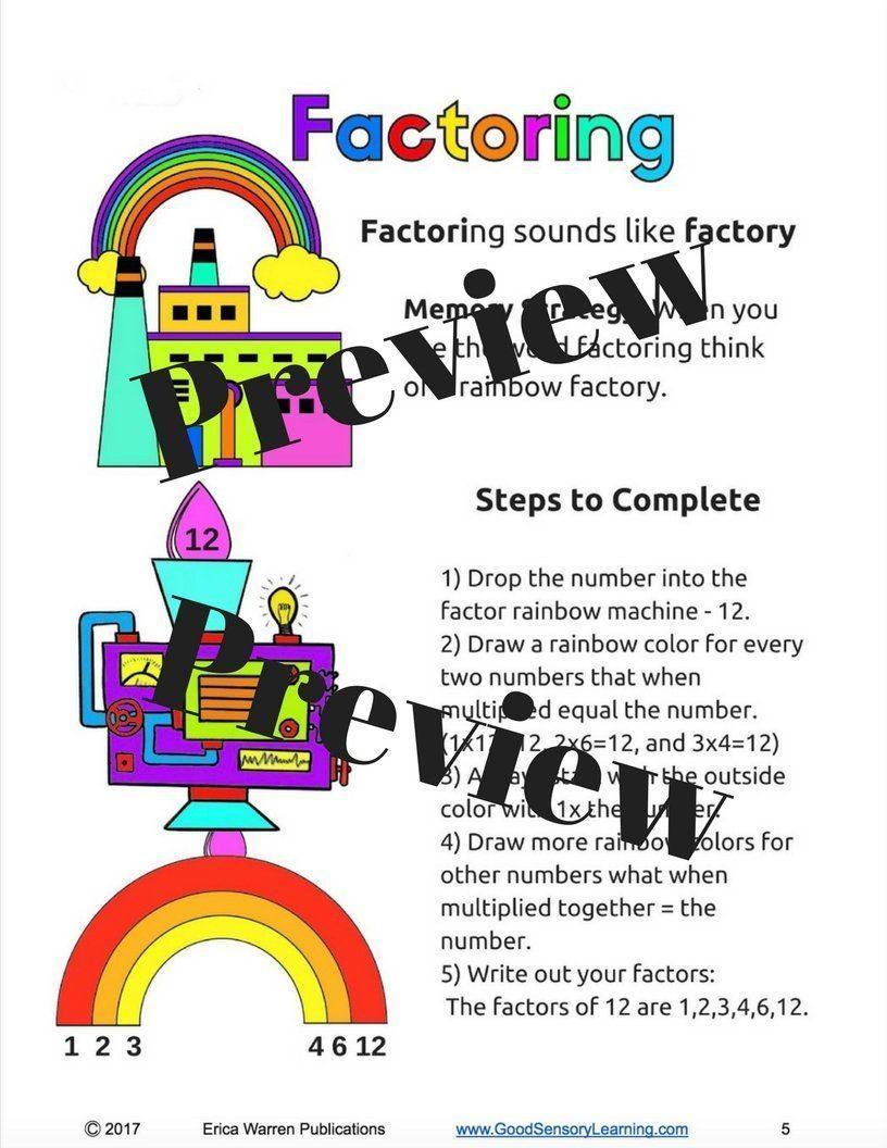 Colorful image that shows the process of factoring