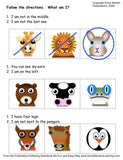 Three rows of animal faces for following directions game