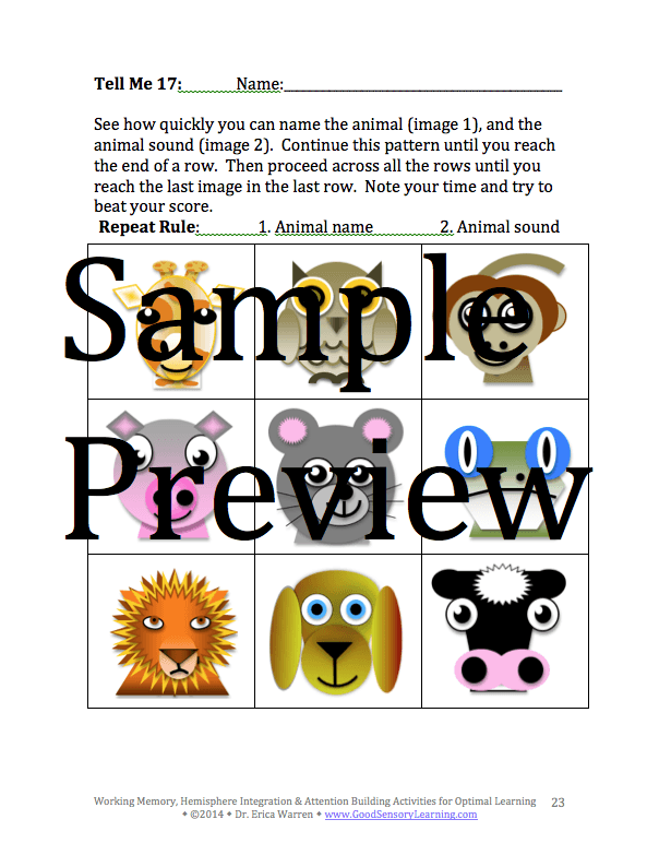 Working Memory game with colorful animals
