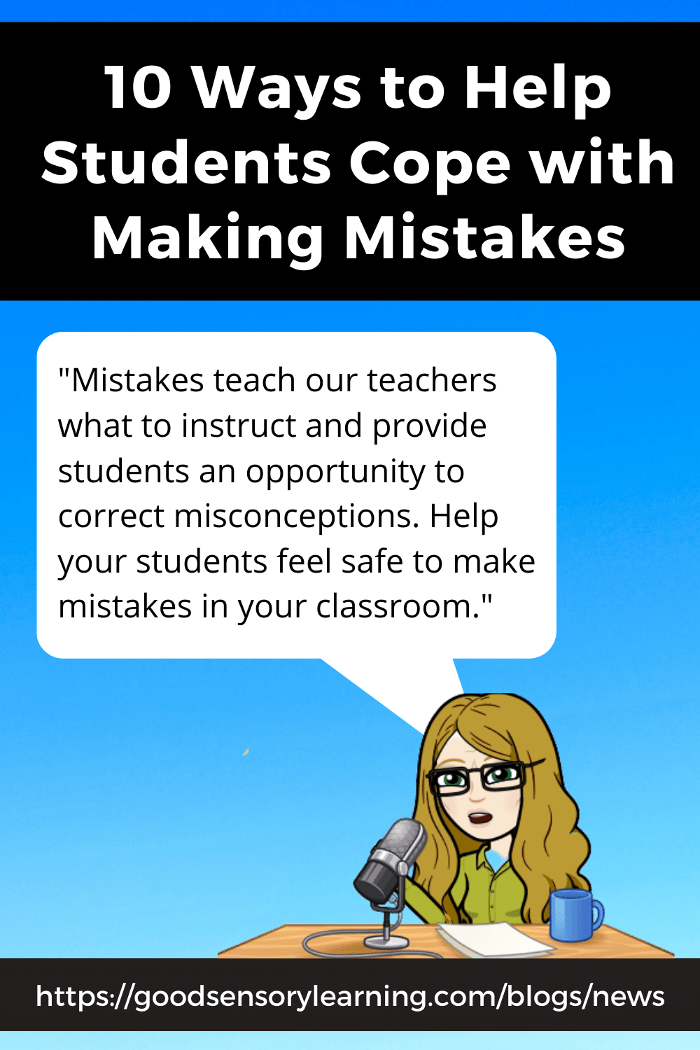 Coping with making mistakes blog with a cartoon image of an expert in a podcast