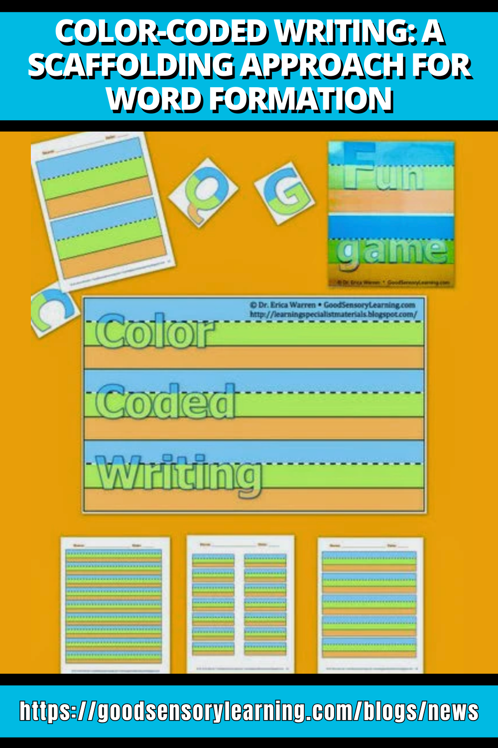 Color-coded writing worksheets designed to support organization, handwriting, and written expression.