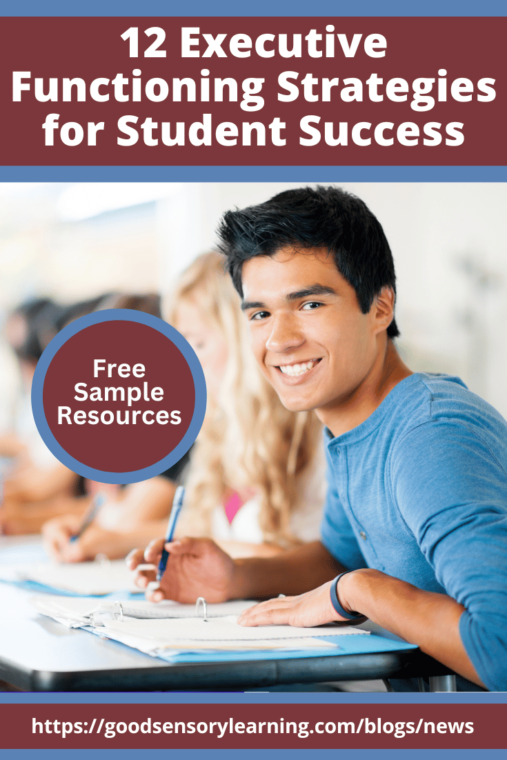 12 executive functioning strategies for student success blog with teen writing and smiling