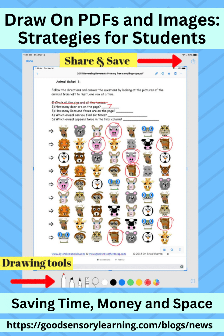 Screenshot demonstrating how students can draw on PDFs and images using digital annotation tools to save time and stay organized.