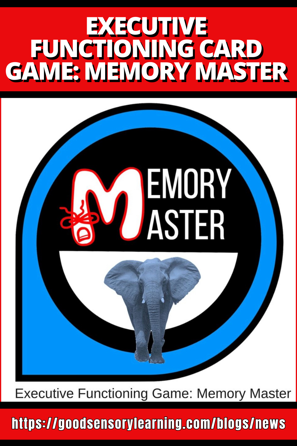 Memory Master executive functioning card game logo featuring an elephant symbol, designed to strengthen working memory, attention, and recall skills.