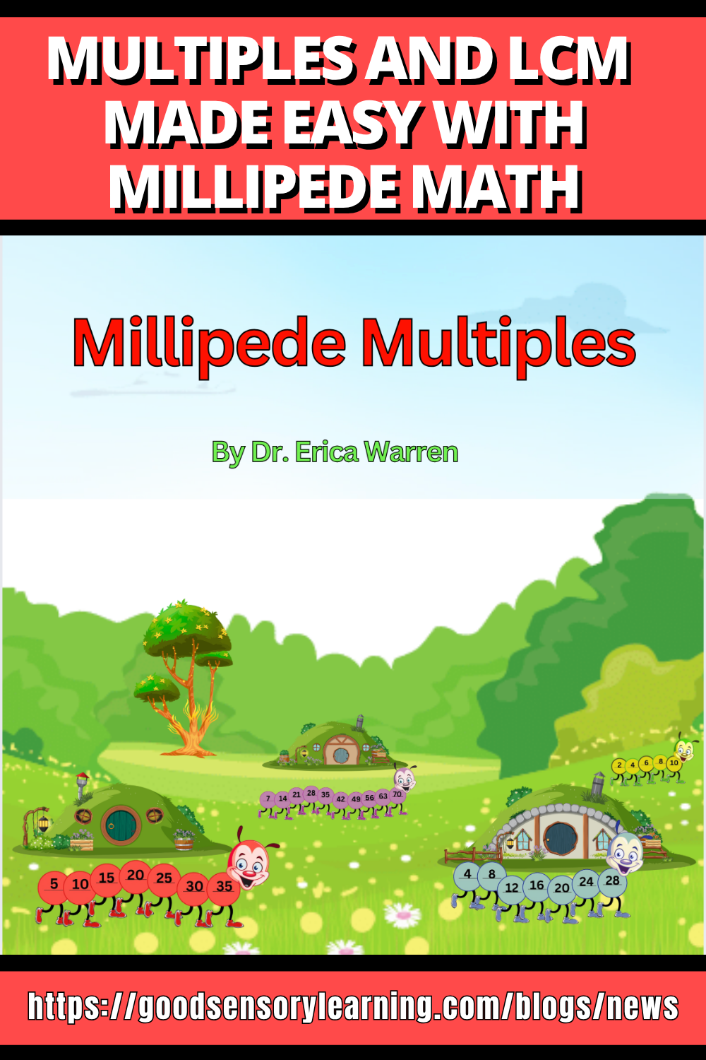 Millipede Math illustration teaching multiples and least common multiple with cartoon millipedes in a playful, visual math learning scene