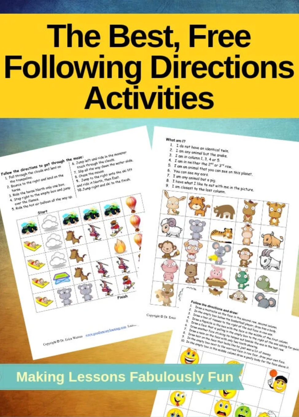 The best free following directions activities featuring printable worksheets that build listening skills, attention, and executive functioning in students