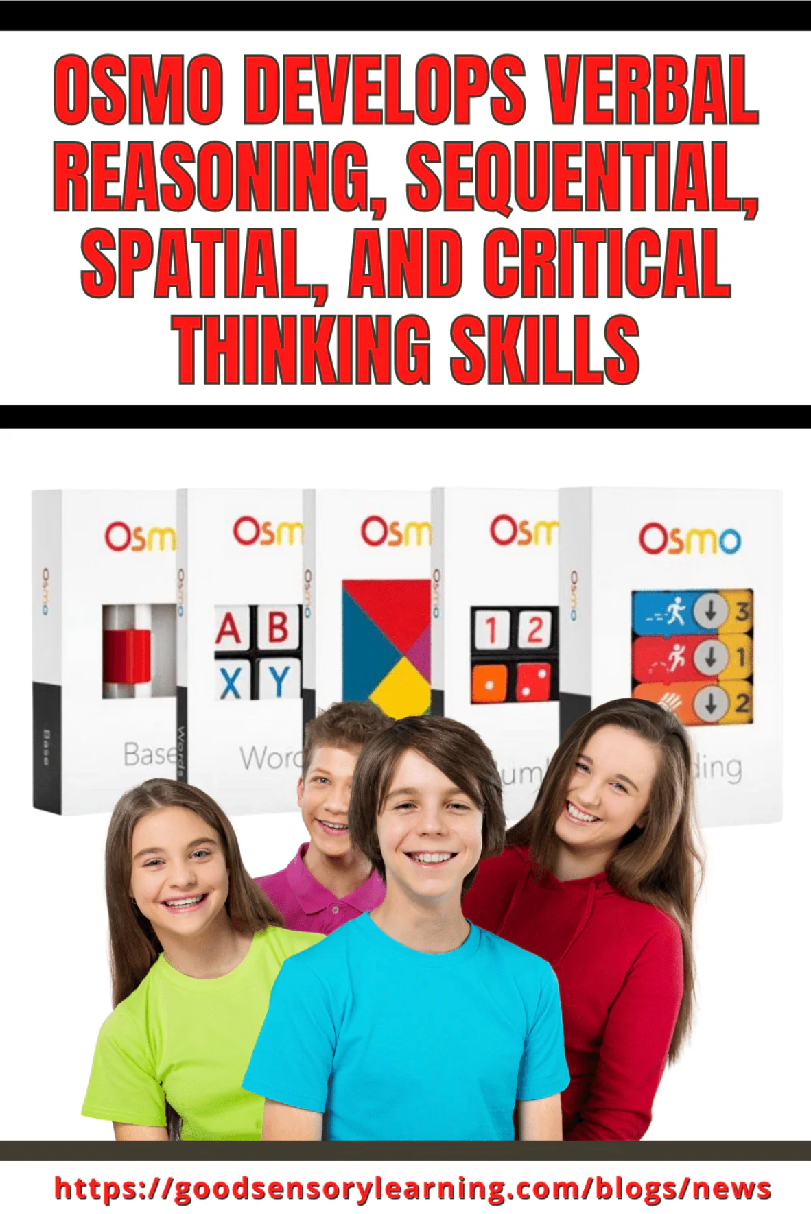 Osmo educational learning system promoting verbal reasoning, sequential, spatial, and critical thinking skills for children through interactive games