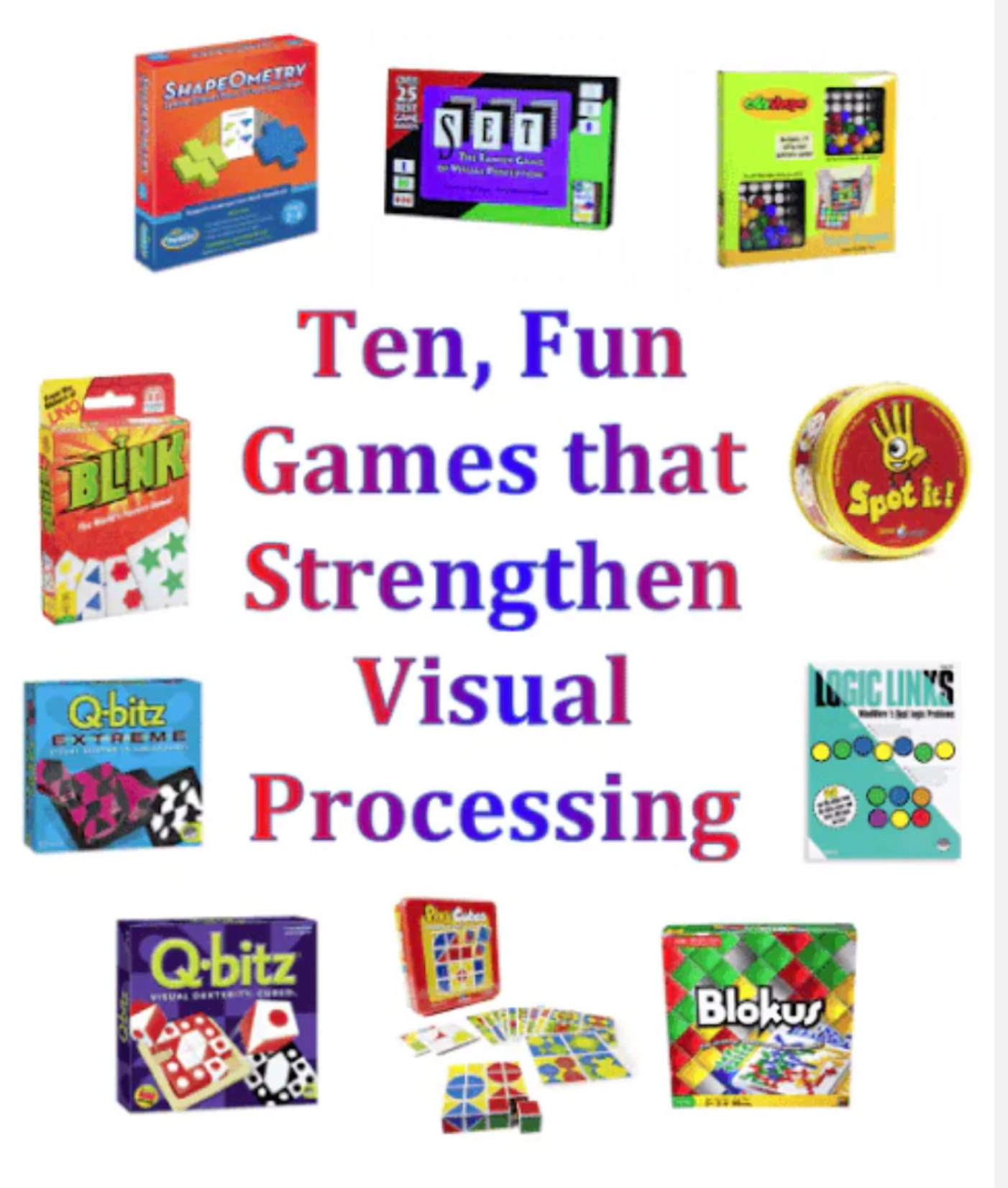 “Ten Fun Games that Strengthen Visual Processing,” featuring board and card games that build visual discrimination, reasoning, and spatial skills.