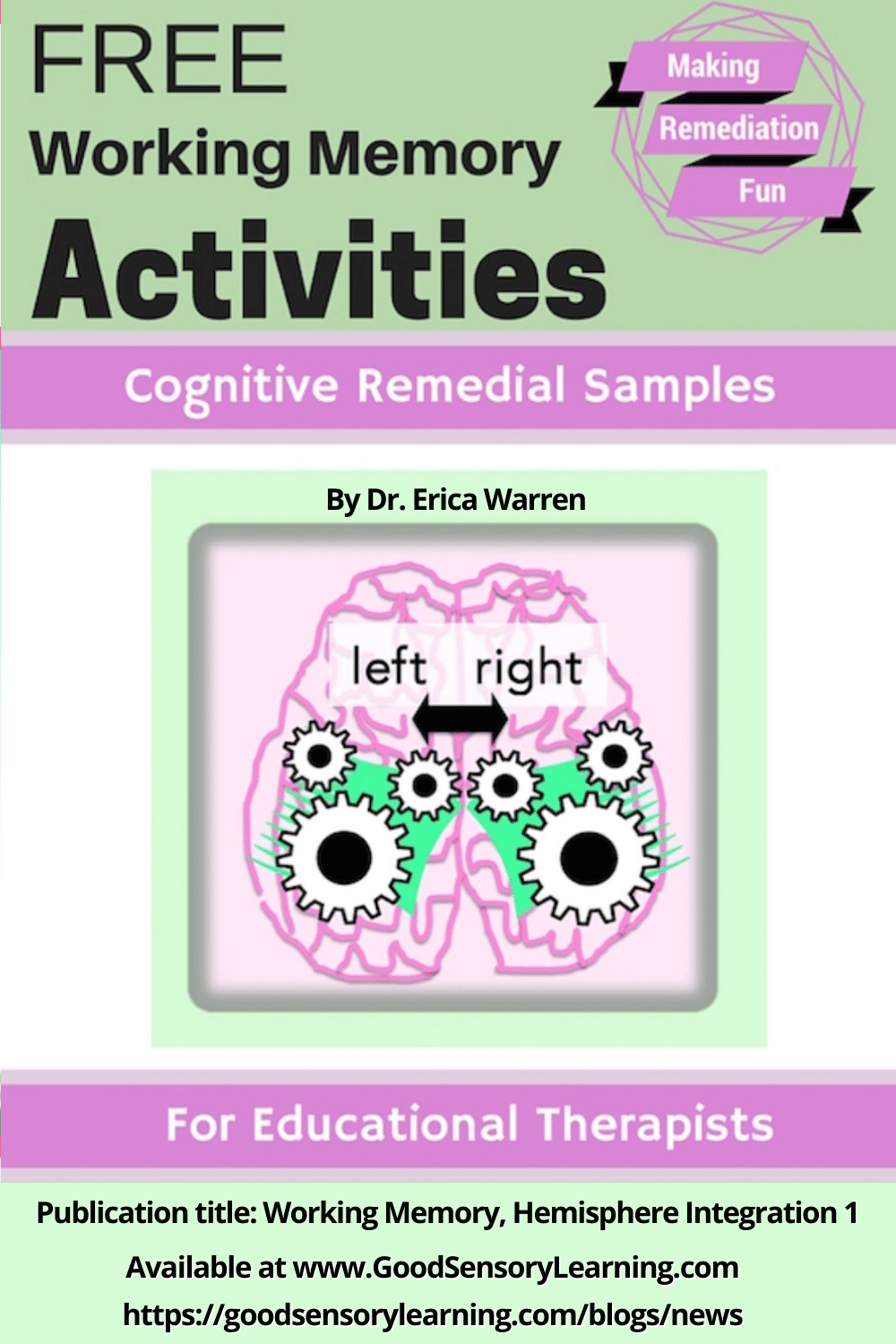 Free working memory activities and cognitive remediation samples for students and educational therapists