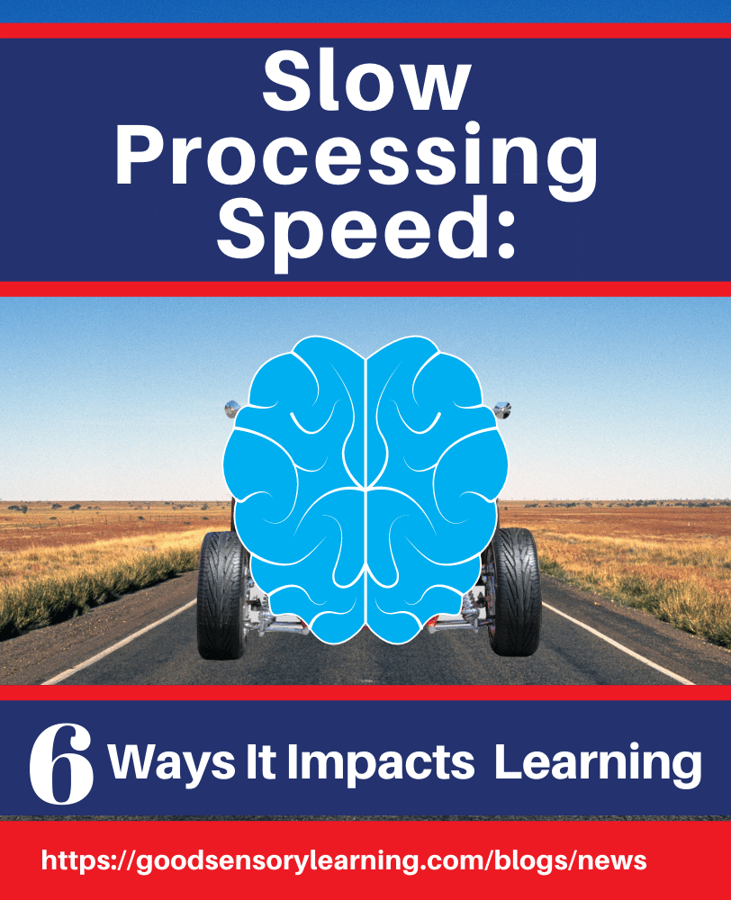 Slow processing speed blog image showing a brain on wheels on a road, illustrating how processing speed affects learning and academic performance