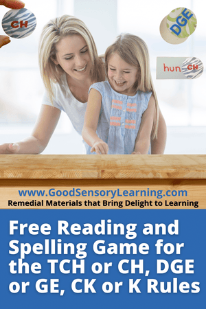 Free Reading and Spelling Game for the TCH or CH, DGE or GE, CK or K Rules