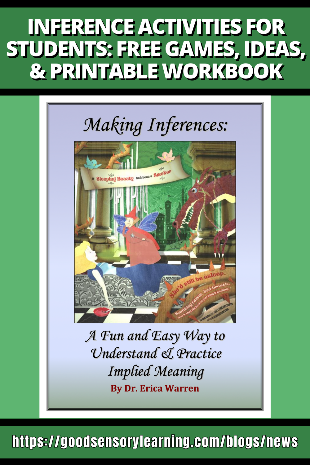 Inference activities for students featuring free games, teaching ideas, and the Making Inferences printable workbook by Dr. Erica Warren.