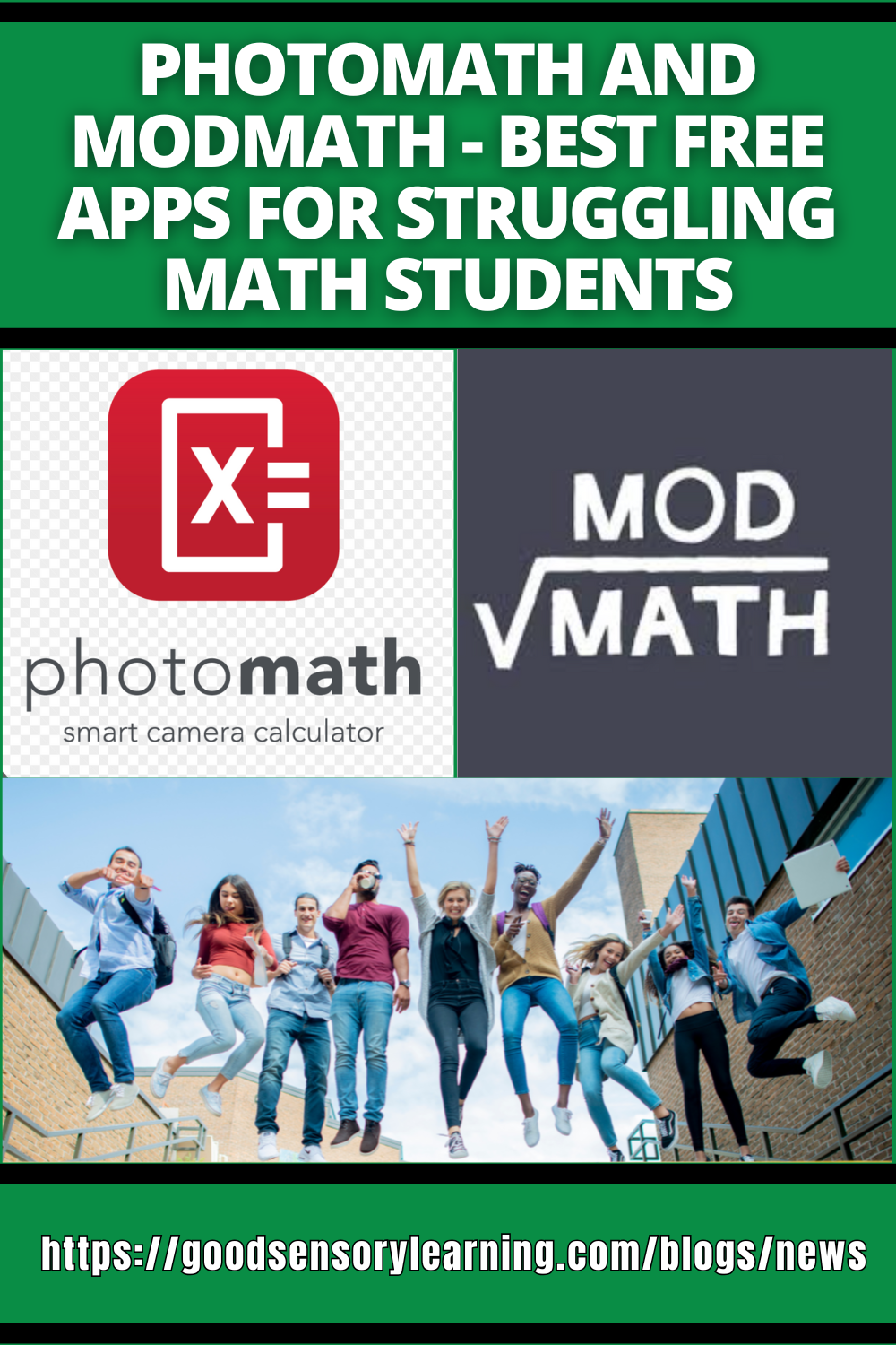 Blog graphic highlighting Photomath and ModMath as free math apps that support struggling students with step-by-step problem solving and accessible math tools