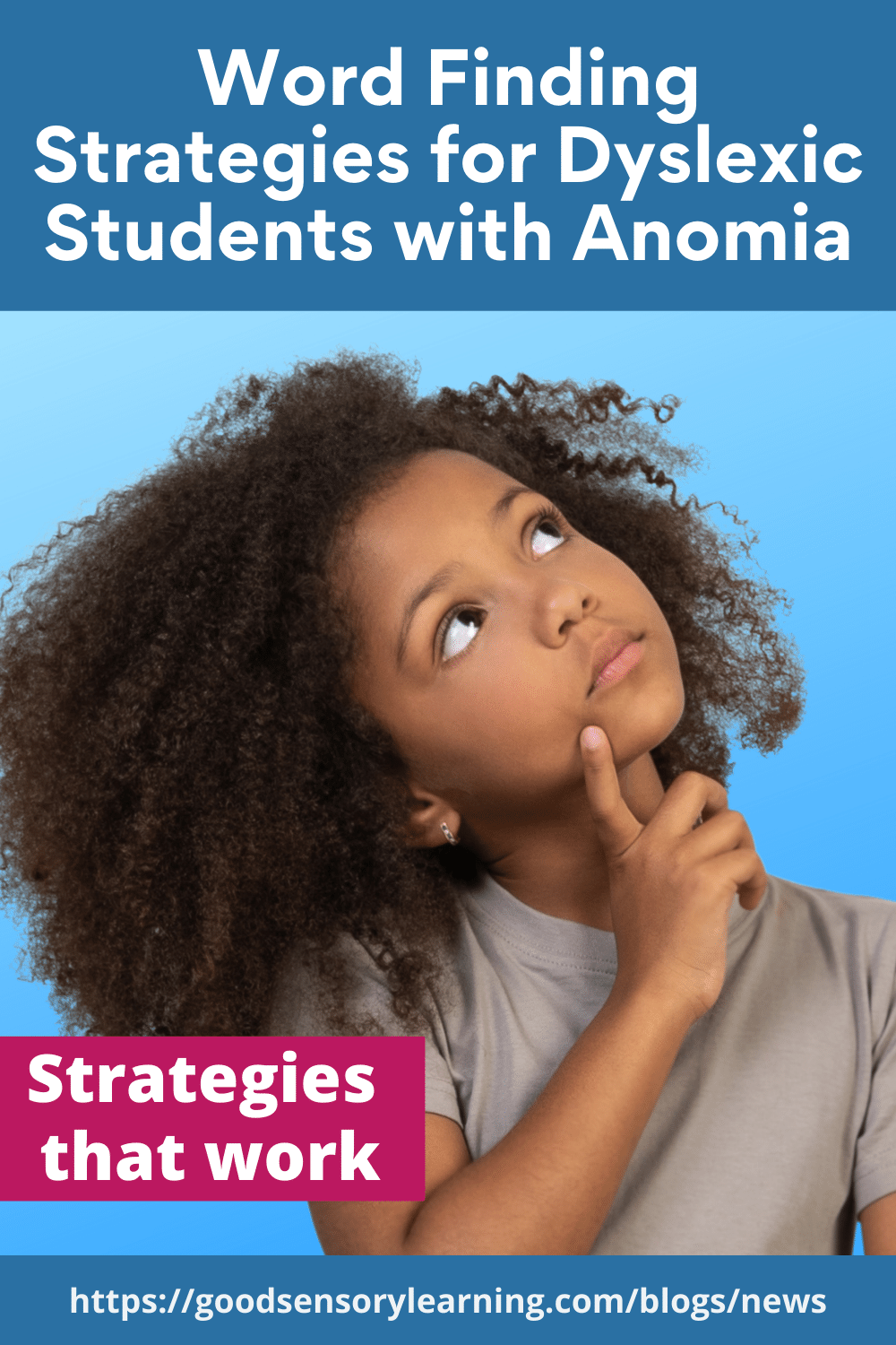 Child thinking thoughtfully while learning word-finding strategies for dyslexic students with anomia