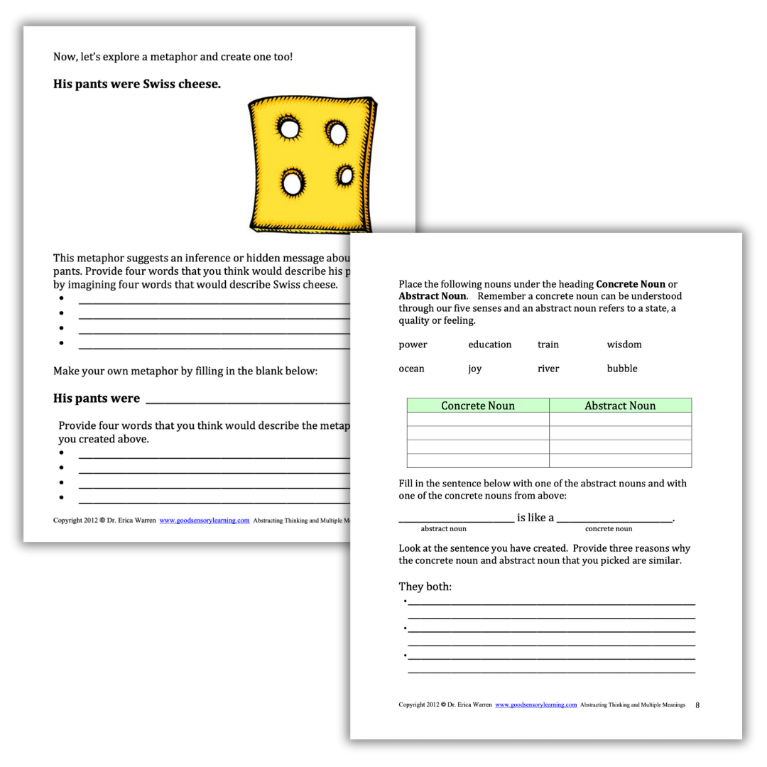 Sample Pages from Abstract Thinking and Multiple Meanings Workbook