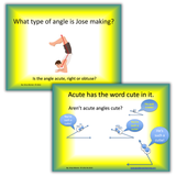 Sample slides of a man doing angles with his body and personified cute angles.