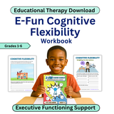 E-Fun Cognitive Flexibility Workbook for grades 1-6 with a child holding the book on a white background.