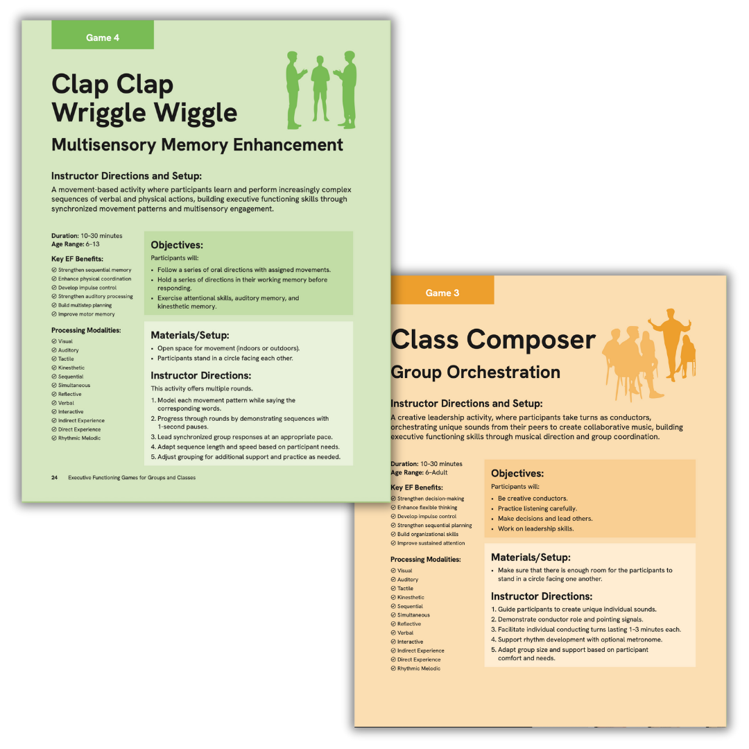 Sample Game Pages from the book Executive Function Games for Groups and Classes.